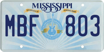 MS license plate MBF803