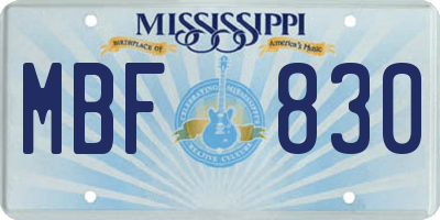 MS license plate MBF830