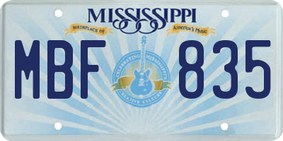 MS license plate MBF835