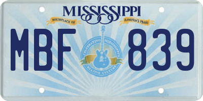 MS license plate MBF839