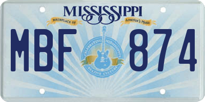 MS license plate MBF874