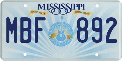 MS license plate MBF892
