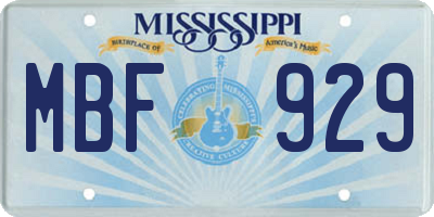 MS license plate MBF929