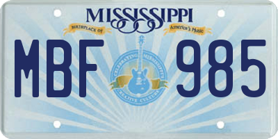 MS license plate MBF985