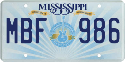 MS license plate MBF986
