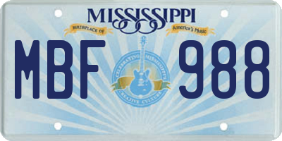 MS license plate MBF988