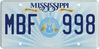 MS license plate MBF998