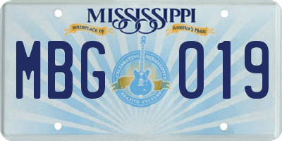 MS license plate MBG019