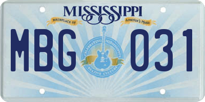 MS license plate MBG031