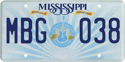 MS license plate MBG038