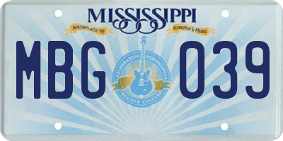 MS license plate MBG039