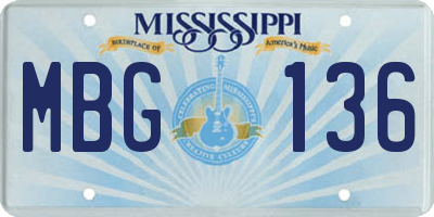 MS license plate MBG136