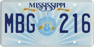 MS license plate MBG216