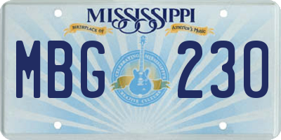 MS license plate MBG230