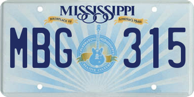MS license plate MBG315