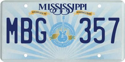 MS license plate MBG357