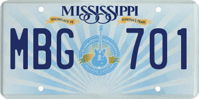 MS license plate MBG701