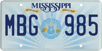MS license plate MBG985