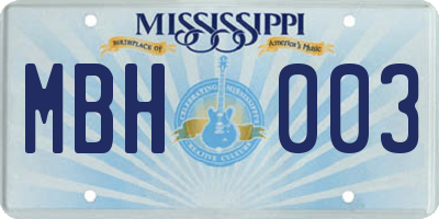 MS license plate MBH003