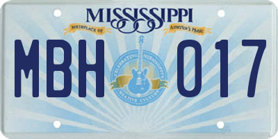 MS license plate MBH017