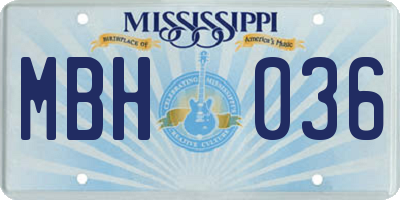 MS license plate MBH036