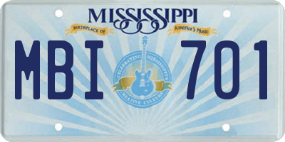 MS license plate MBI701