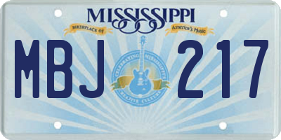 MS license plate MBJ217
