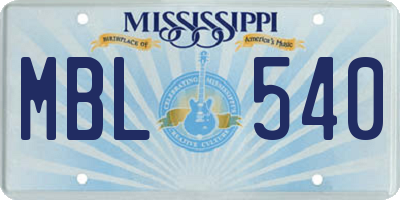 MS license plate MBL540