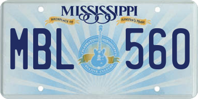 MS license plate MBL560