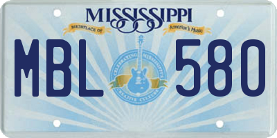 MS license plate MBL580