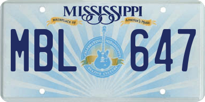 MS license plate MBL647