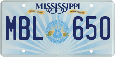 MS license plate MBL650