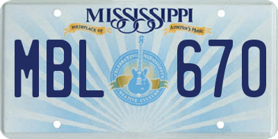 MS license plate MBL670