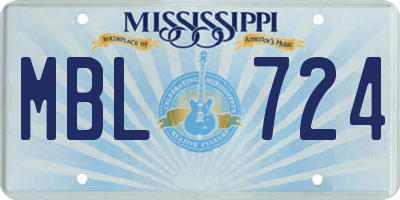 MS license plate MBL724