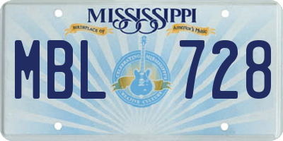 MS license plate MBL728