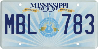 MS license plate MBL783