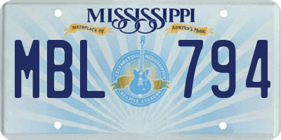 MS license plate MBL794