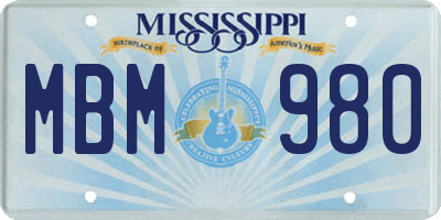 MS license plate MBM980