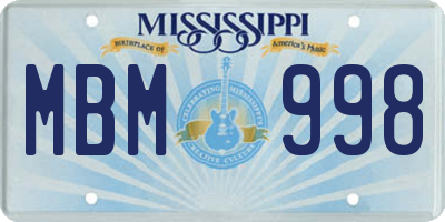 MS license plate MBM998