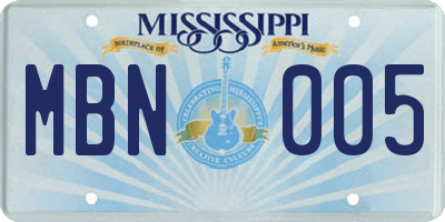 MS license plate MBN005