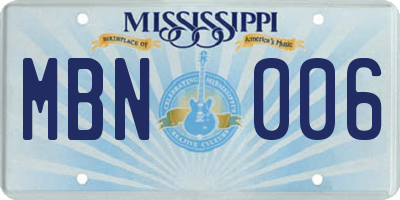 MS license plate MBN006