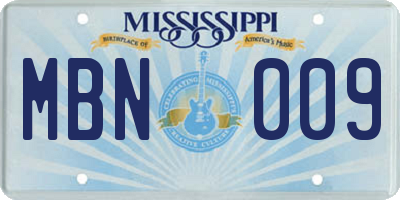 MS license plate MBN009