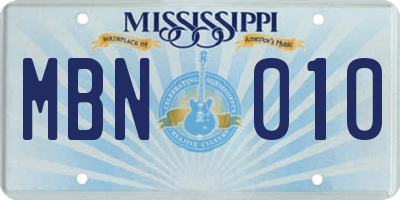 MS license plate MBN010