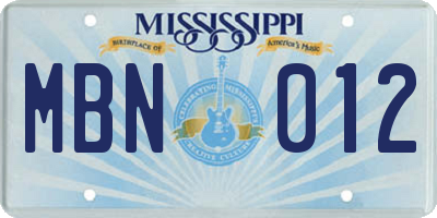 MS license plate MBN012
