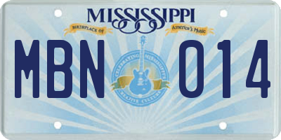 MS license plate MBN014