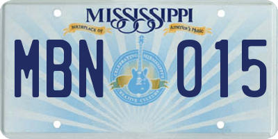 MS license plate MBN015