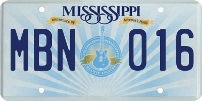 MS license plate MBN016