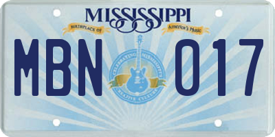 MS license plate MBN017