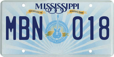 MS license plate MBN018
