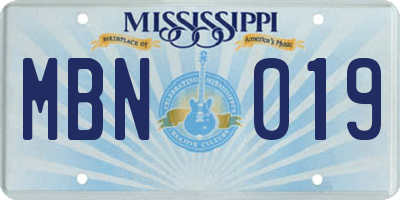 MS license plate MBN019